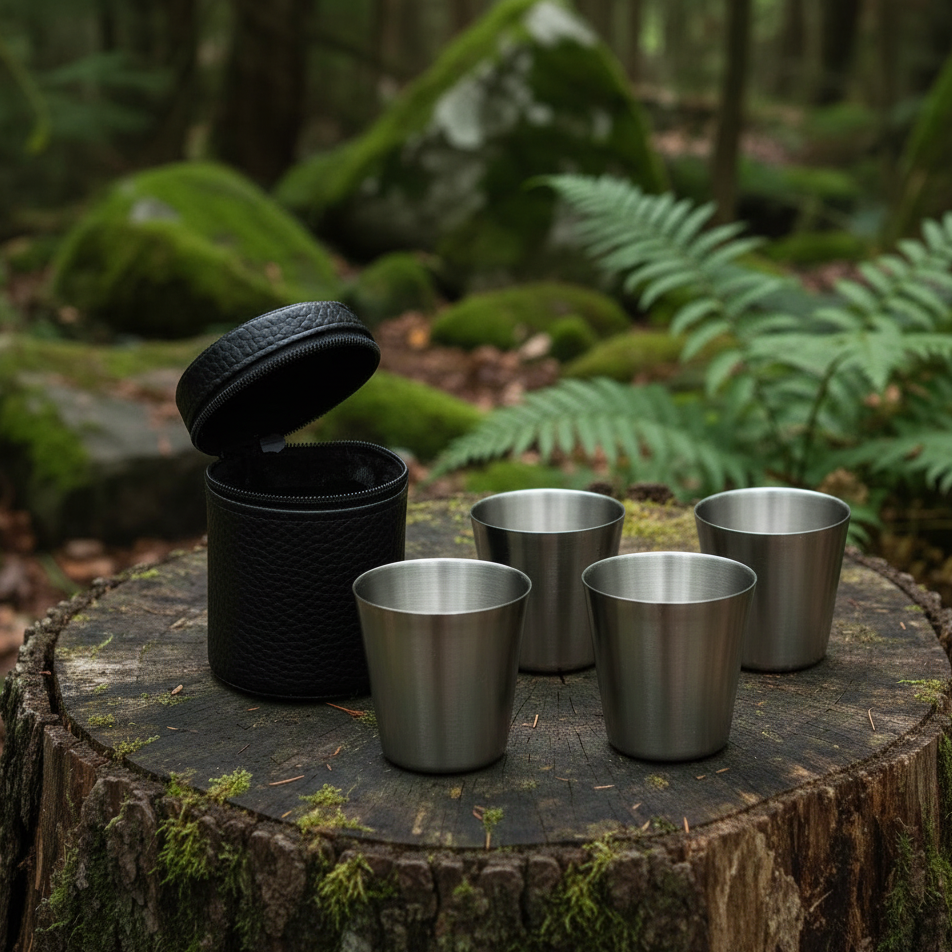 Edelstahl Schnapsbecher mit Aufbewahrungstasche