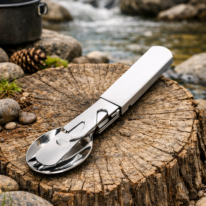 Kompaktes Camping Besteck mit integriertem Flaschenöffner - rostfrei und langlebig