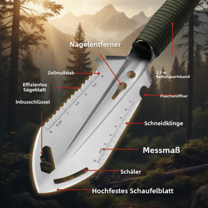 Robuste Camping-Schaufel aus Edelstahl mit Transporttasche