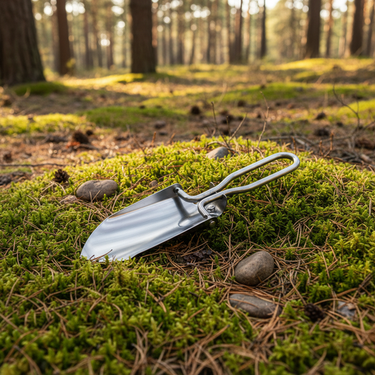 Klappbare Schaufel aus Edelstahl - ultraleicht 120g für Camping und Outdoor