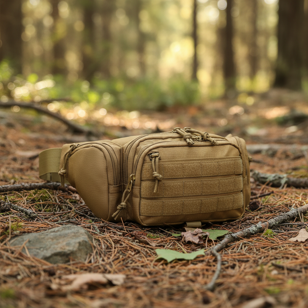 Taktische Bauchtasche - Perspektive mit sichtbaren Reißverschlussfächern für Outdoor