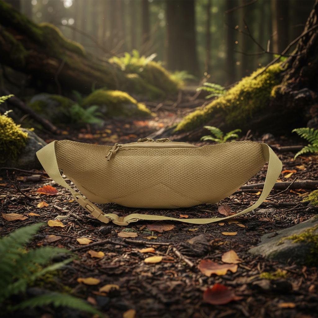 Taktische Bauchtasche Schwarz - Detailansicht Hauptfach mit Zwei-Wege-Reißverschluss