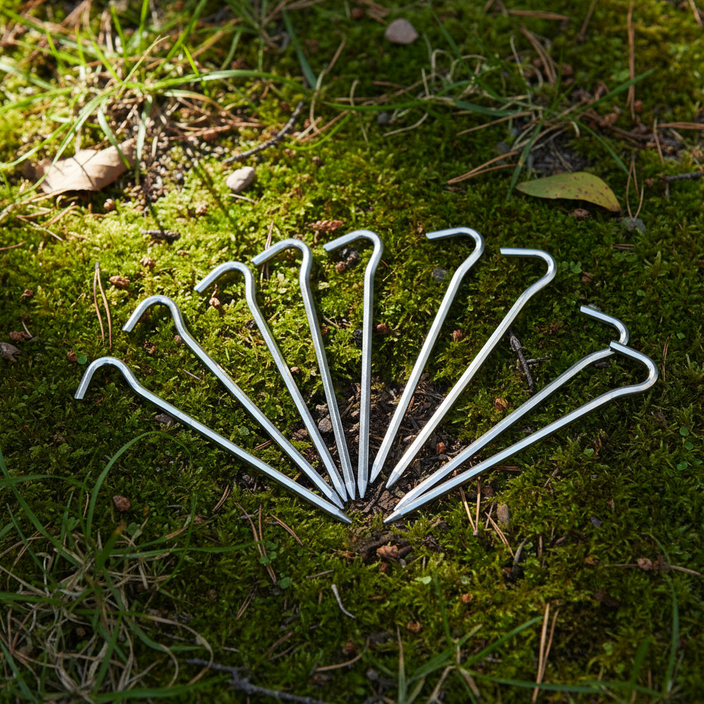 Zeltheringe auf dem Boden